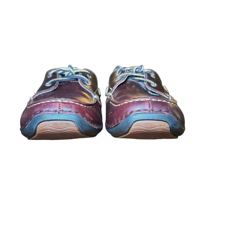 Timberland Annapolis 2-Eye Moc Toe rootbeer Burgundy Leather‎ Boat Shoes Sz 9.5